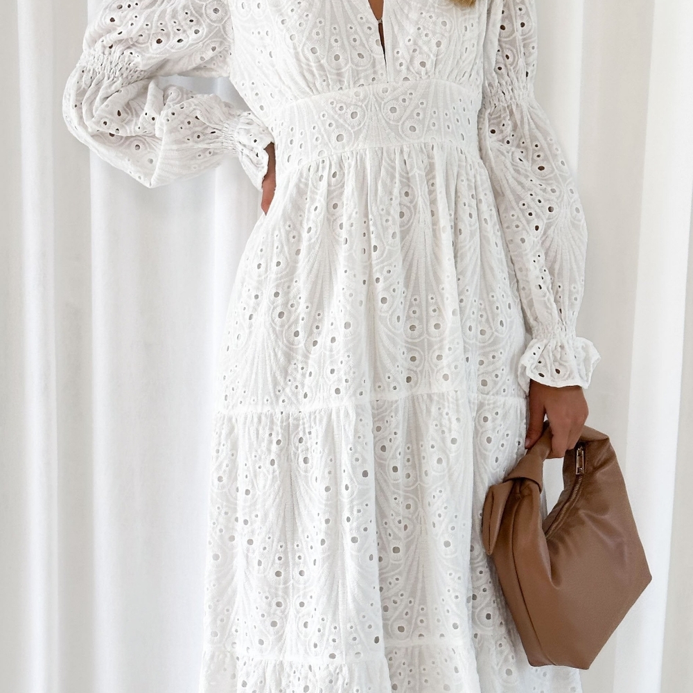 White Eyelet Maxi Dress - Shamrine Anglaise US 16 - Picture 9 of 10